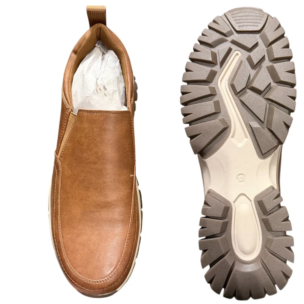 Jousen Mens Slip On Shoes Red Brown Size 10.5 Synthetic Leather Loafers. New